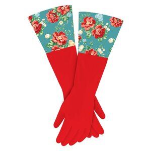 Pioneer Woman Heavy Duty Durable Latex Cleaning Gloves Vintage Floral Red New